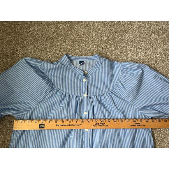 Old Navy Puff Sleeve Striped Henley Shirt Blue Stripe Boho Peasant Size Medium - Picture 8 of 12